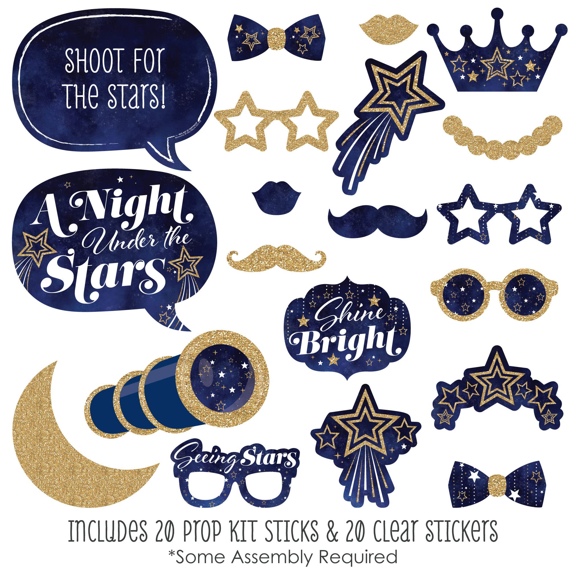 Big Dot Of Happiness Starry Skies - Under The Stars Photo Booth Props - Starry Night Photo Booth Props - Gold Celestial Party Ph